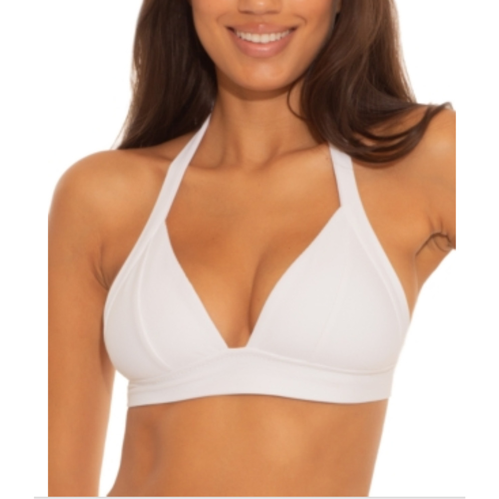 Becca Women Ribbed V-Neck Swim Top White Size L
